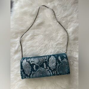 Inge Christopher Blue Snake Print Clutch